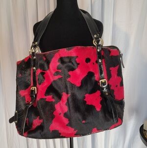 Cavalcante Large Black & Red Genuine Cowhide Full-Zip Tote